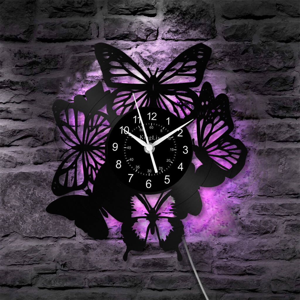 LED Vinyl Wall Clock | Butterfly | 12'' | 0246WPB