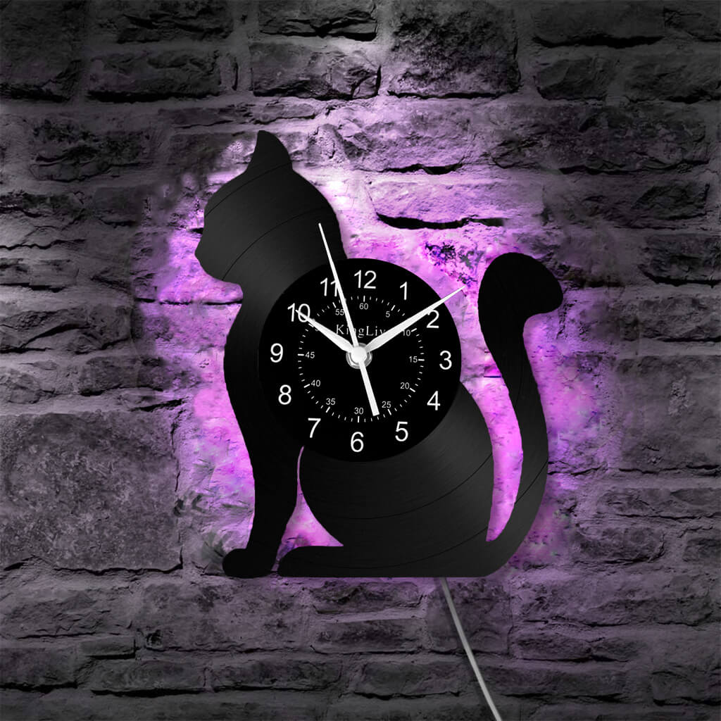 LED Vinyl Wall Clock | Cat | 12'' | 0144WPB