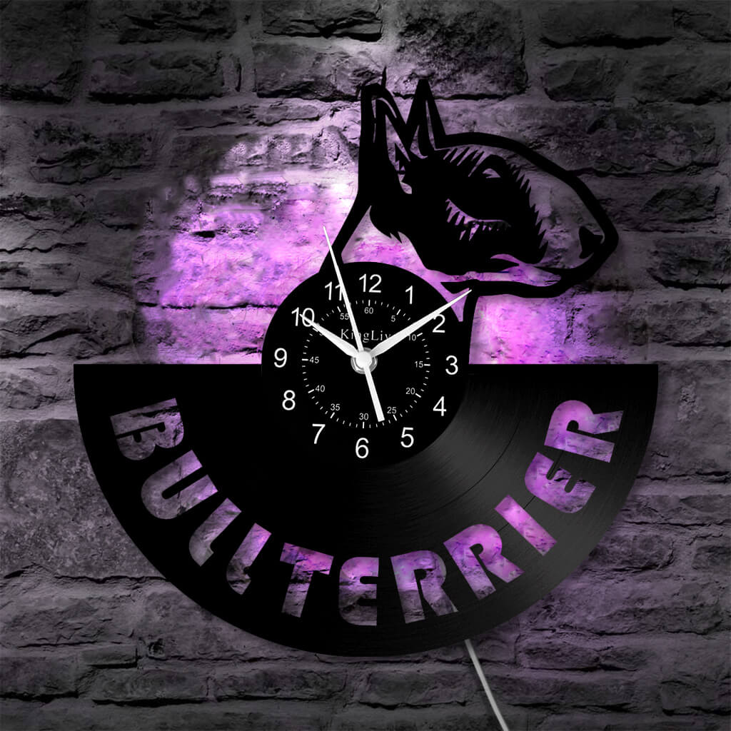 LED Vinyl Wall Clock | Bull Terrier Dog | 12'' | 0236WPB
