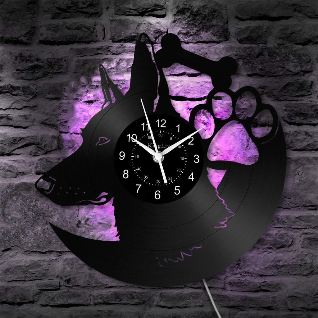 LED Vinyl Wall Clock | Custom German Shepherd Dog | 12'' | 0256WPB