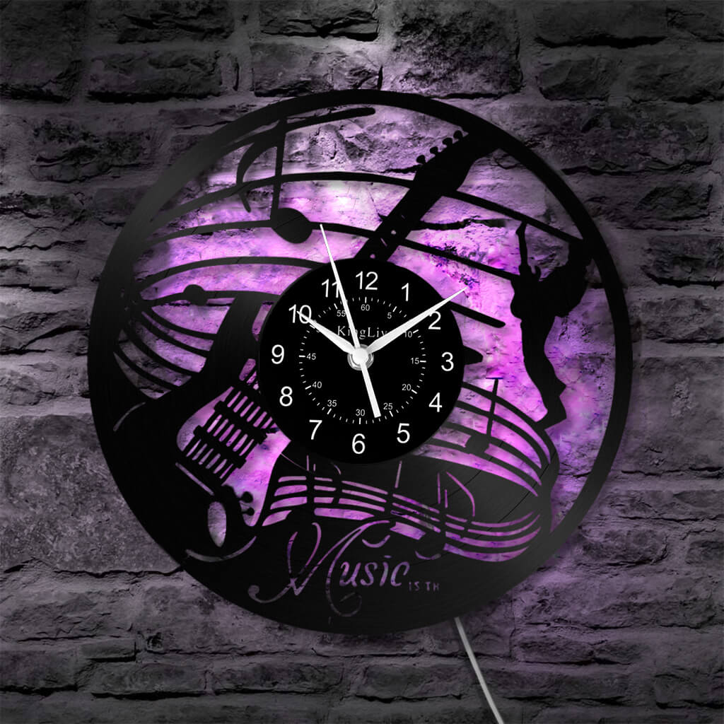 LED Vinyl Wall Clock | Guitar Music | 12''