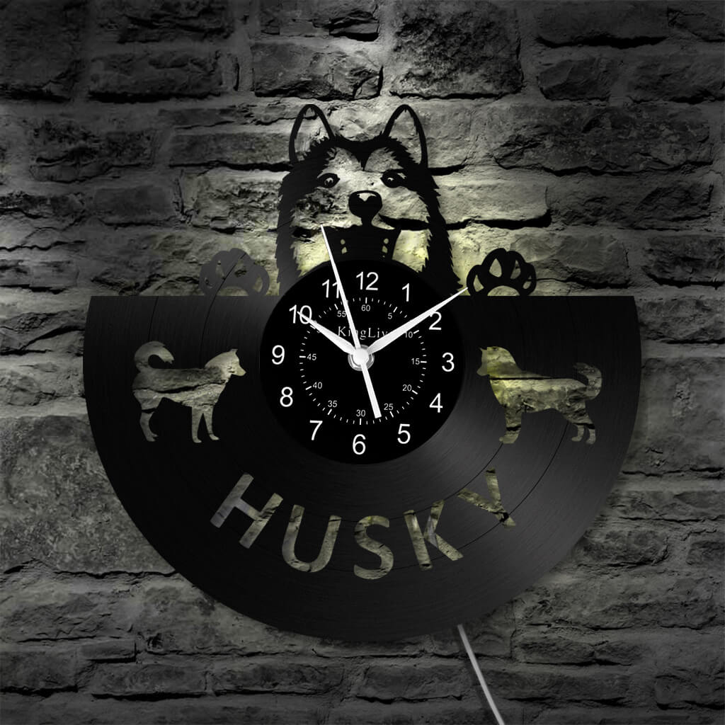 LED Vinyl Wall Clock | Husky Dog | 12'' | 0242WPB