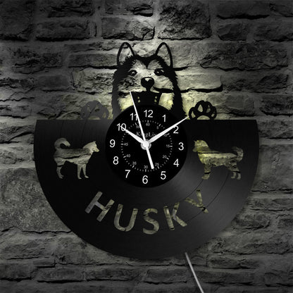 LED Vinyl Wall Clock | Husky Dog | 12'' | 0242WPB