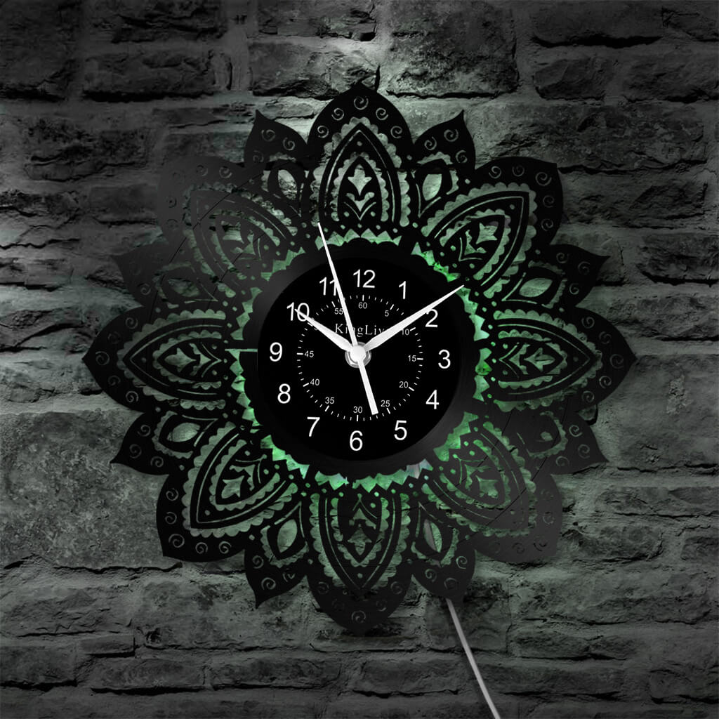 LED Vinyl Wall Clock | Lotus Flower Mandala Ornament | 12''