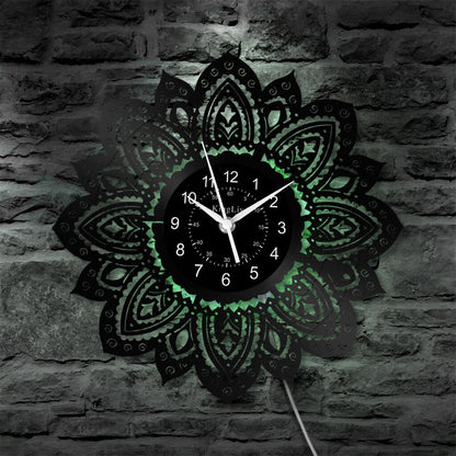 LED Vinyl Wall Clock | Lotus Flower Mandala Ornament | 12''