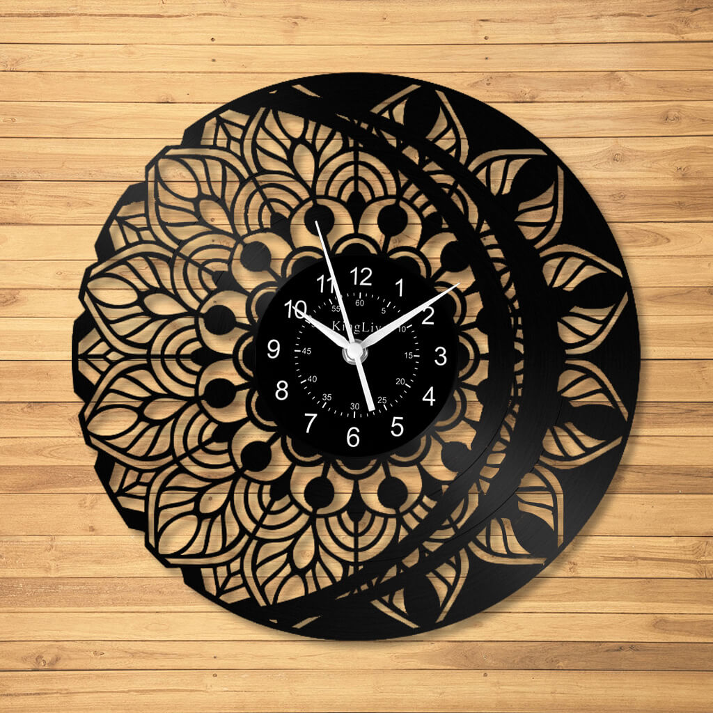 LED Vinyl Wall Clock | Lotus Flower Mandala Ornament | 12''