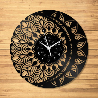 LED Vinyl Wall Clock | Lotus Flower Mandala Ornament | 12''