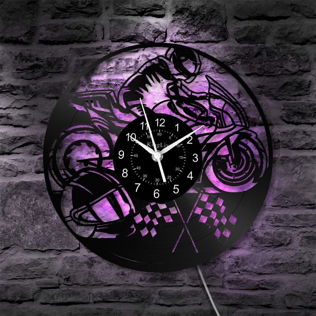 LED Vinyl Wall Clock | Motorcycle | 12'' | 0189WPB