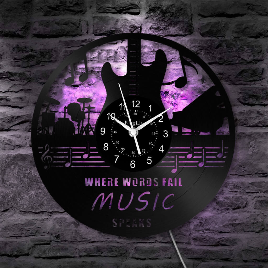 LED Vinyl Wall Clock | Guitar Music | 12''