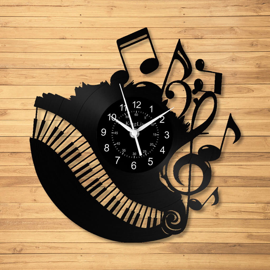 LED Vinyl Wall Clock | Piano Music Note | 12''