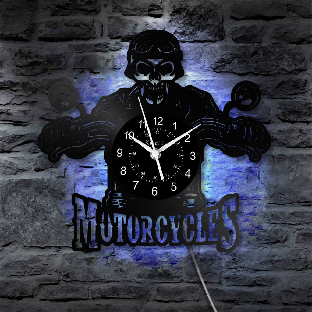 LED Vinyl Wall Clock | Motorcycle Skull | 0110WPB
