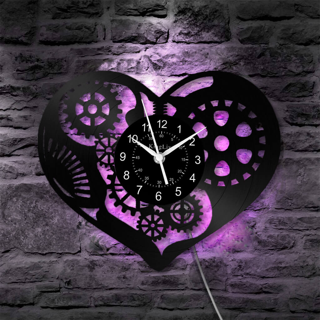 LED Vinyl Wall Clock | Steampunk Heart | 12'' | 0148WPB