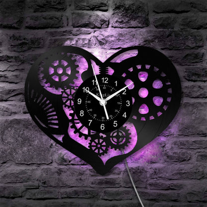 LED Vinyl Wall Clock | Steampunk Heart | 12'' | 0148WPB