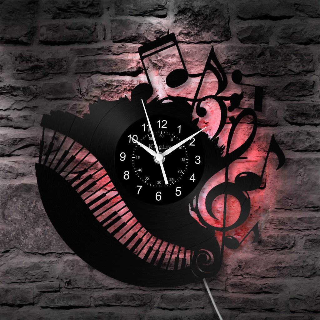 LED Vinyl Wall Clock | Music Piano | 0137WPBN