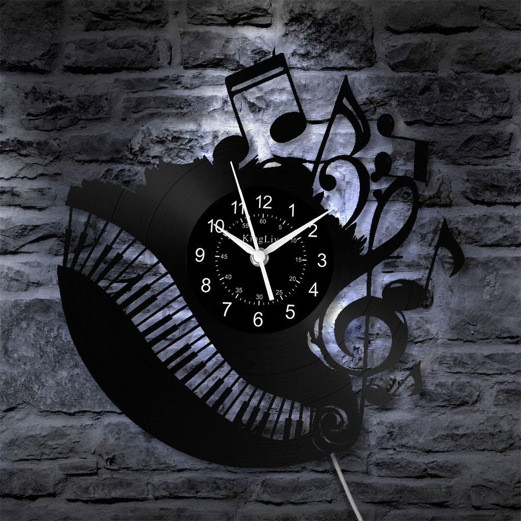 LED Vinyl Wall Clock | Music Piano | 0137WPBN