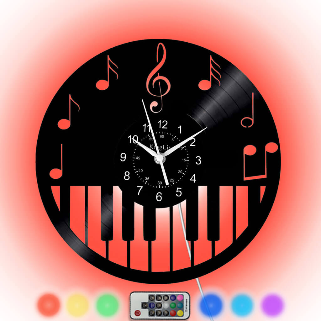 LED Vinyl Wall Clock | Piano Music Note | 12''