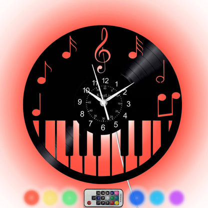 LED Vinyl Wall Clock | Piano Music Note | 12''