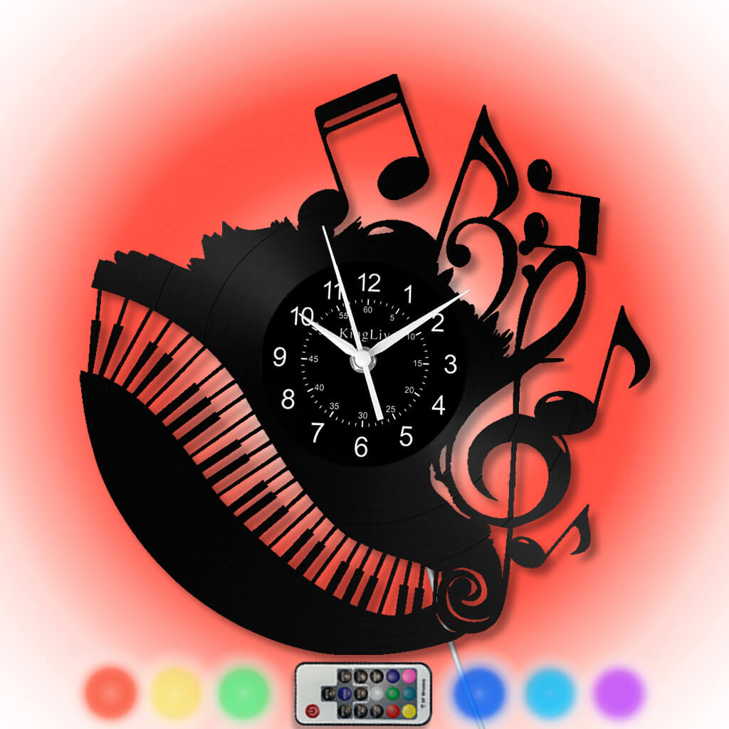 LED Vinyl Wall Clock | Piano Music Note | 12''