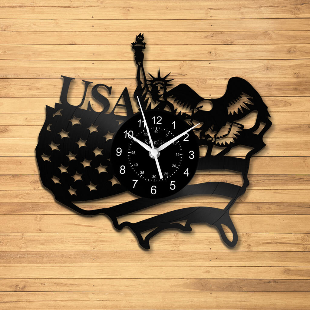 LED Vinyl Wall Clock | American Flag Statue of Liberty | 12'' | 0231WPB