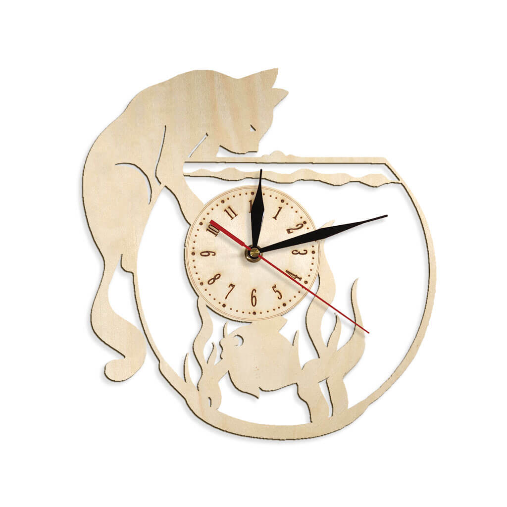 Cat Fish Custom Wooden Wall Clock