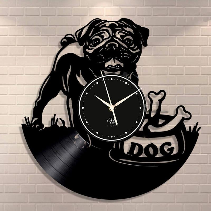 Dog LED Vinyl Wall Clock Record Clock Wall Decor Art Black