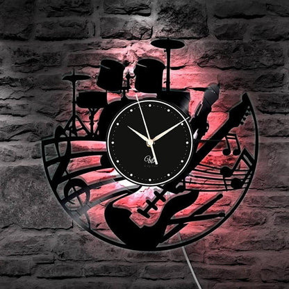 Drum Band Led Vinyl Record Wall Clock