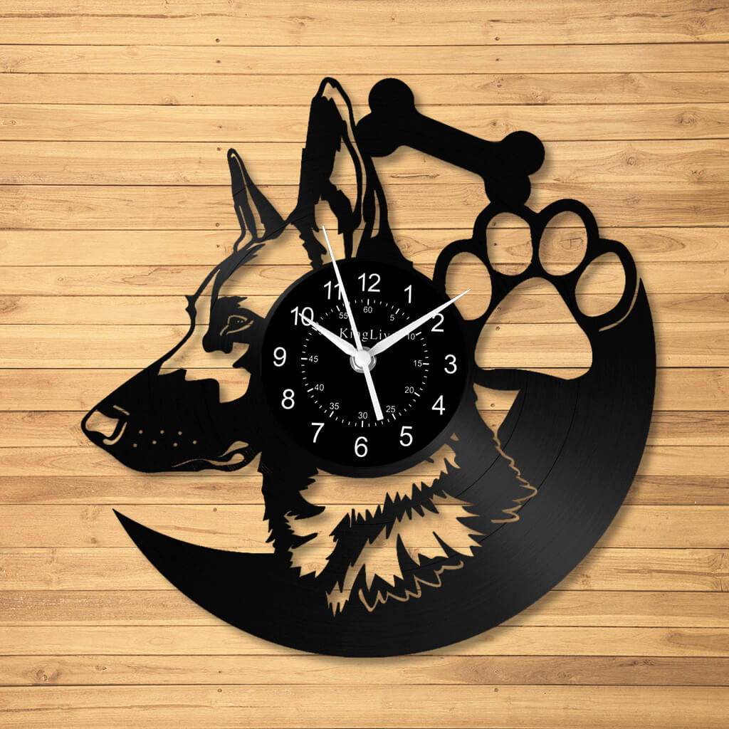 LED Vinyl Wall Clock | Custom German Shepherd Dog | 12'' | 0256WPB
