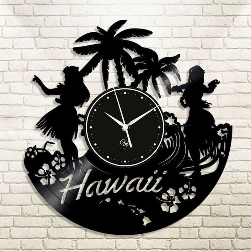 Hawaii Girl LED Vinyl Wall Clock Record Clock Wall Decor Art Black