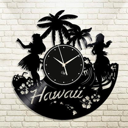 Hawaii Girl LED Vinyl Wall Clock Record Clock Wall Decor Art Black