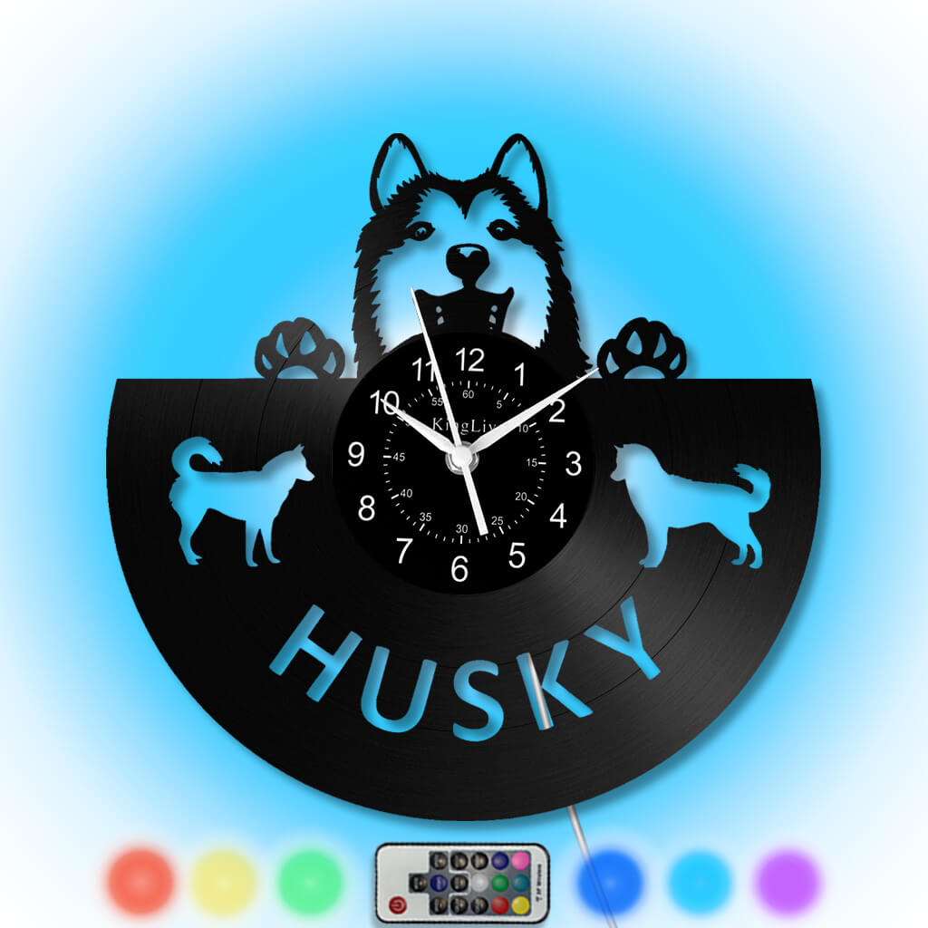 LED Vinyl Wall Clock | Husky Dog | 12'' | 0242WPB