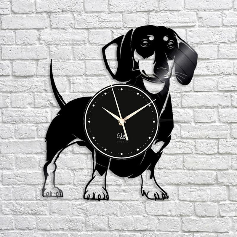 LED Vinyl Wall Clock Record Clock Dog Pet Wall Decor Art Black