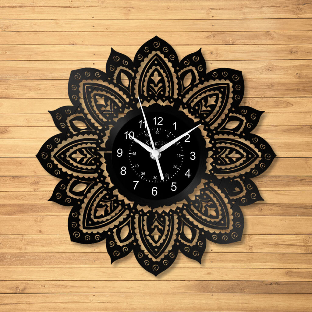 LED Vinyl Wall Clock | Lotus Flower Mandala Ornament | 12''