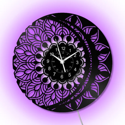LED Vinyl Wall Clock | Lotus Flower Mandala Ornament | 12''