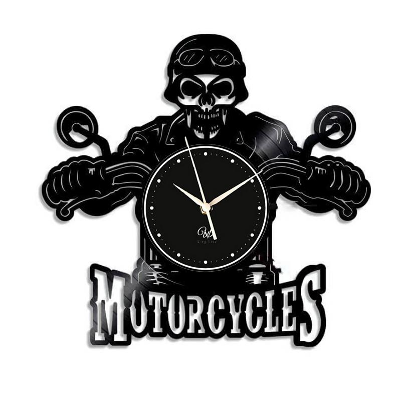 Motorcycle LED Vinyl Wall Clock Record Clock Wall Decor Art Black