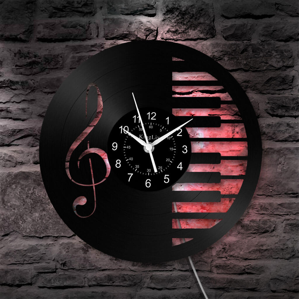 Vinyl Wall Clock | Music Note Piano | 12'' | 0280WPB