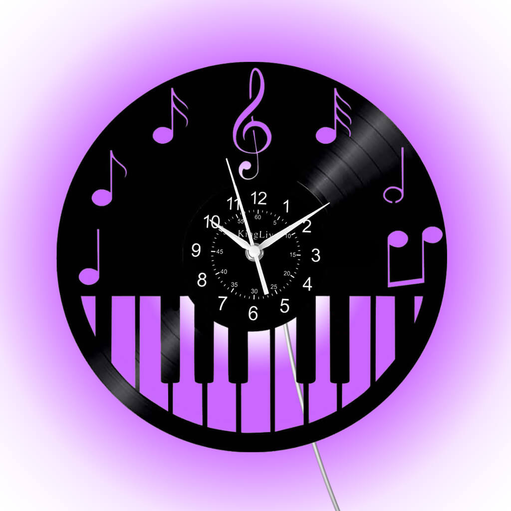 LED Vinyl Wall Clock | Piano Music Note | 12''