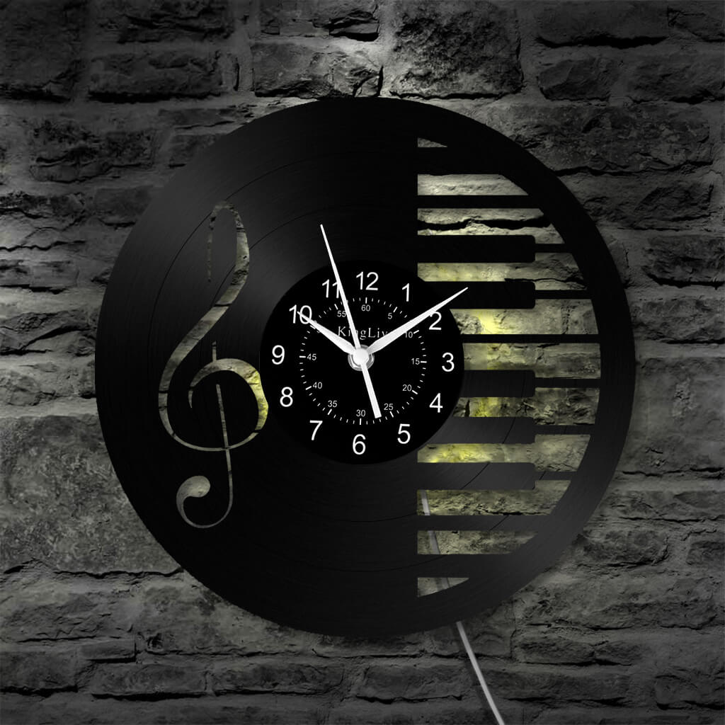 LED Vinyl Wall Clock | Piano Music Note | 12''