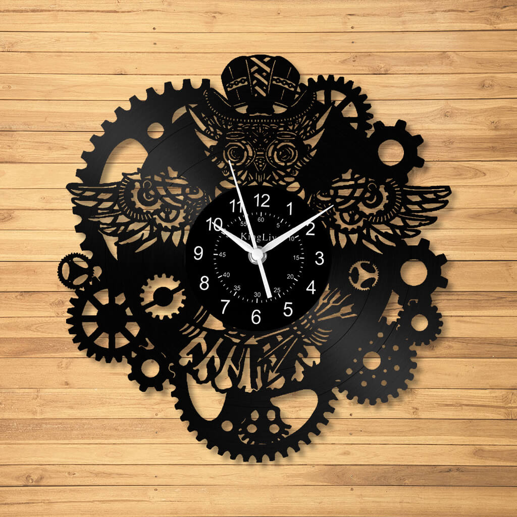 LED Vinyl Wall Clock | Steampunk Owl | 12'' | 0149WPB