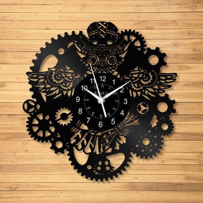 LED Vinyl Wall Clock | Steampunk Owl | 12'' | 0149WPB