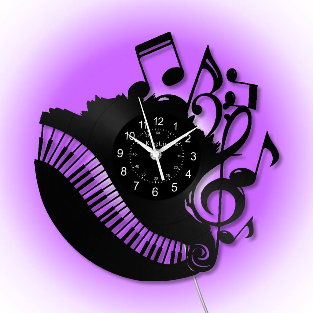 LED Vinyl Wall Clock | Piano Music Note | 12''