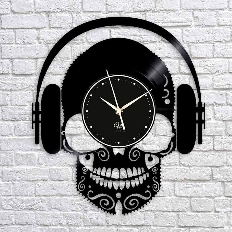 Skeleton Headphone LED Vinyl Wall Clock Record Clock Wall Decor Art Black