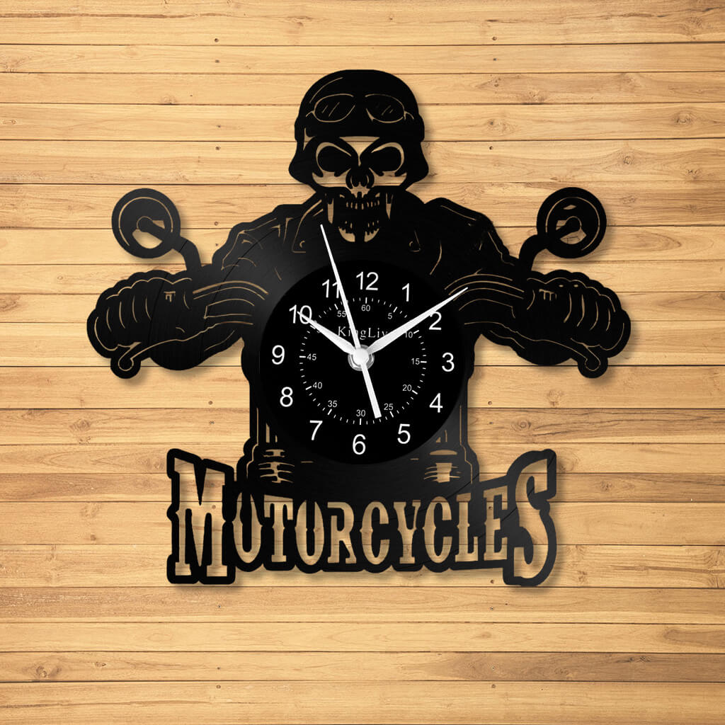 LED Vinyl Wall Clock | Motorcycle Skull | 0110WPB