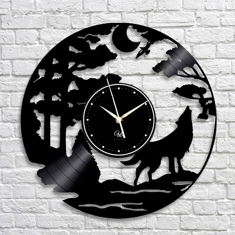 Wolf LED Vinyl Wall Clock Record Clock Wall Decor Art Black
