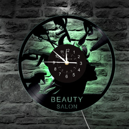 Beauty Salon Barber Shop Led Vinyl Record  Wall Clock