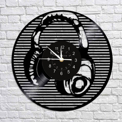 Headphone Black Vinyl Wall Clock Record Clock Art