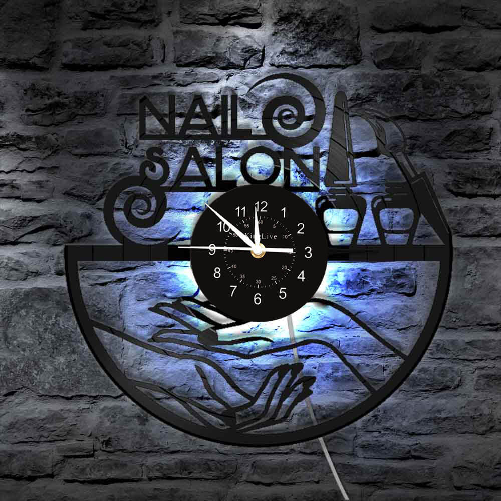 Nail Salon Led Vinyl Record Wall Clock