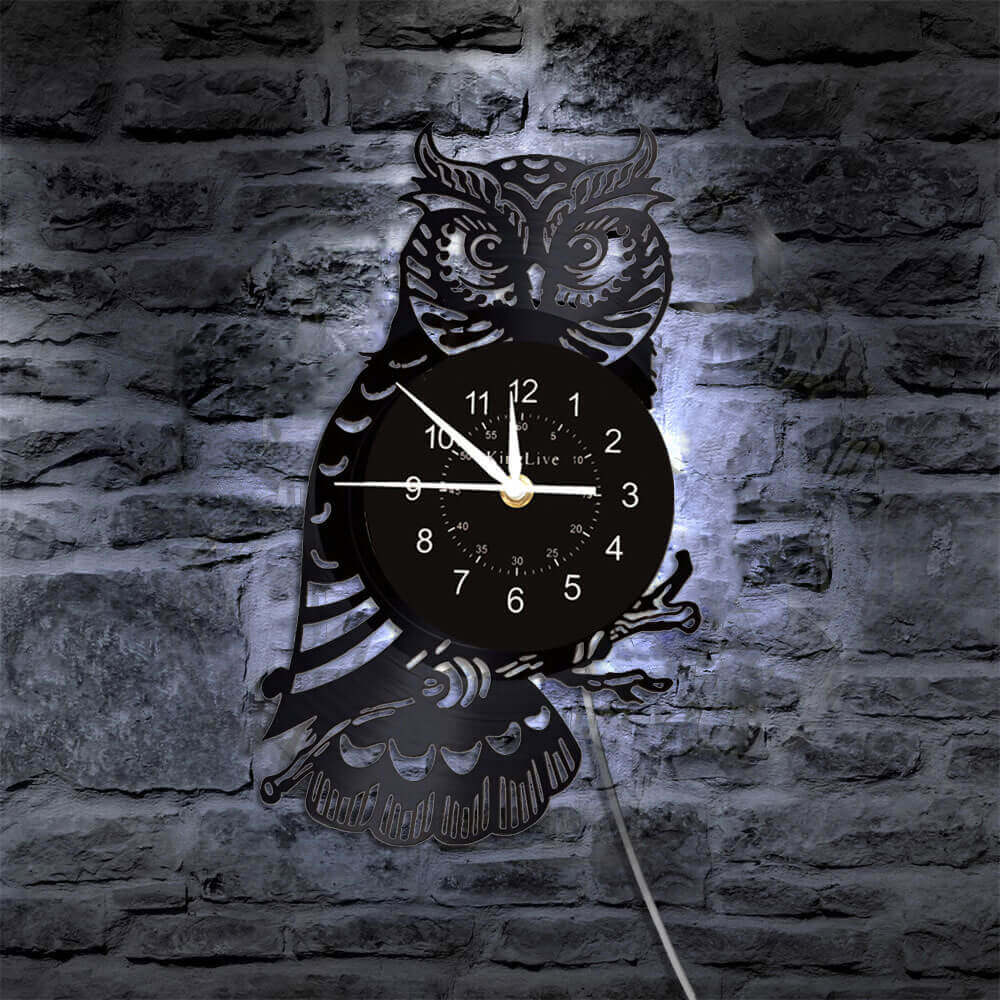 LED Owl Vinyl Record Wall Clock