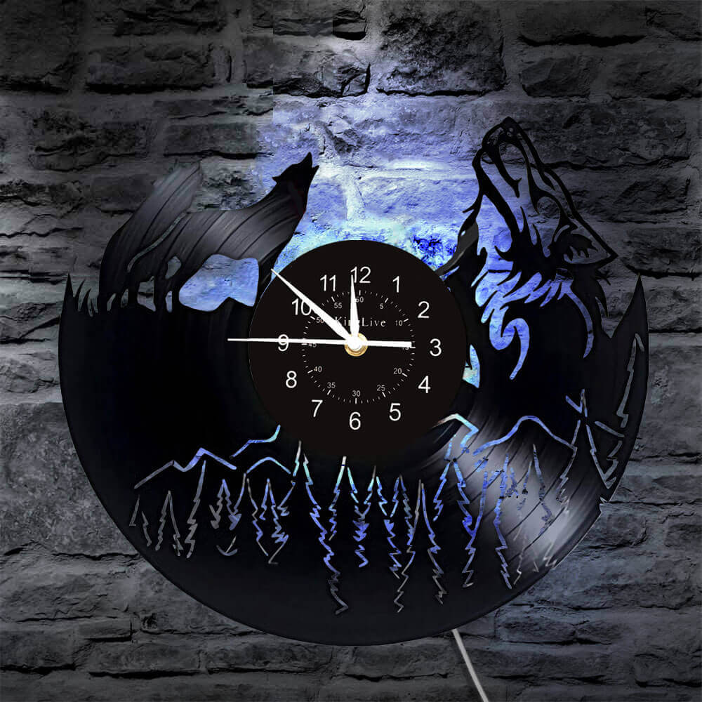 LED Wolf Vinyl Record Wall Clock
