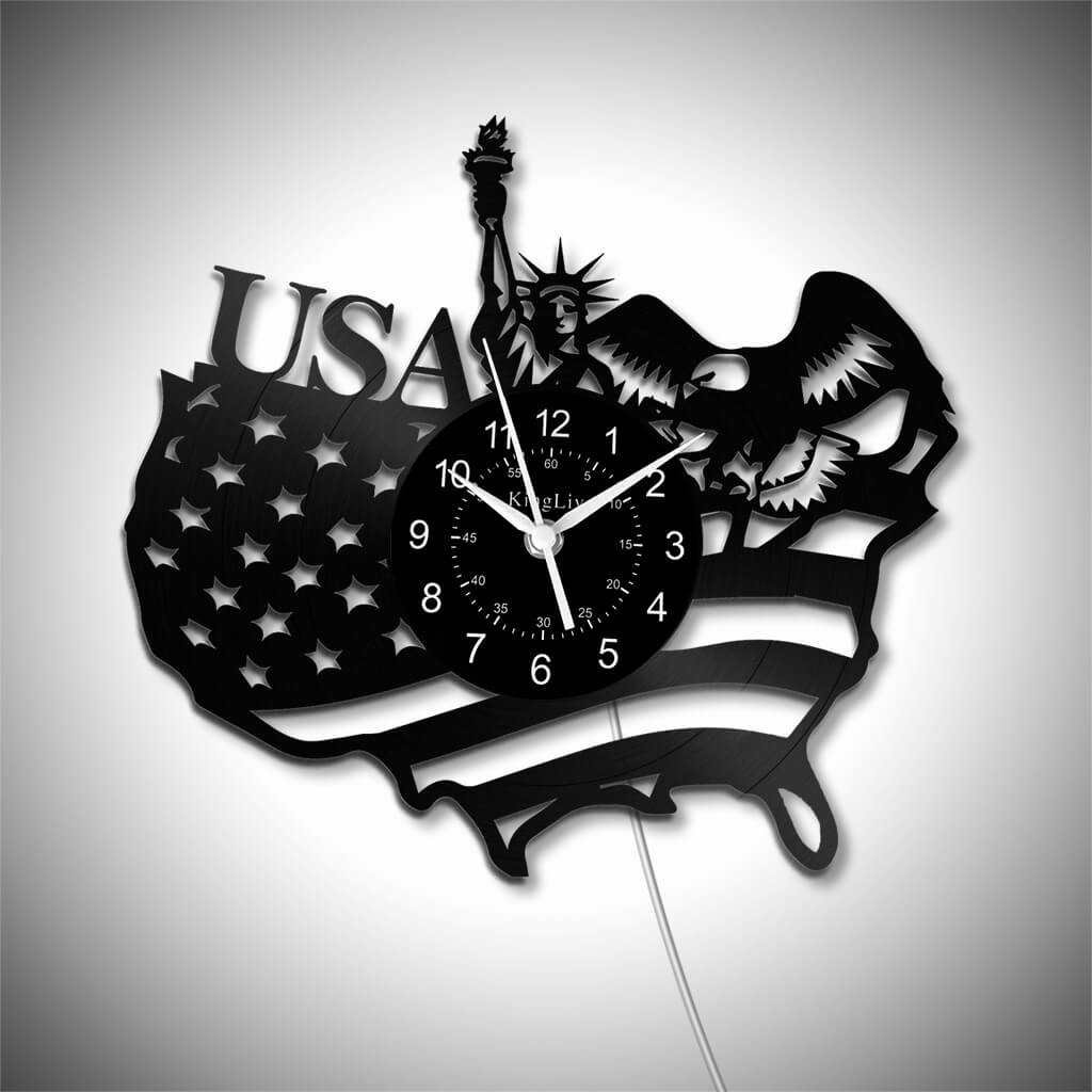 LED Vinyl Wall Clock | American Flag Statue of Liberty | 12'' | 0231WPB