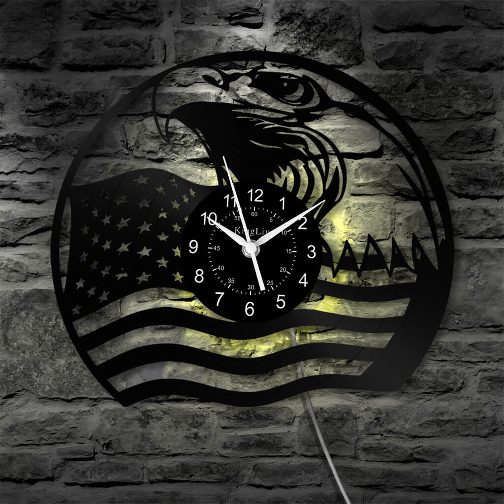 LED Vinyl Wall Clock | Eagle American Flag | 12'' | 0209WPB